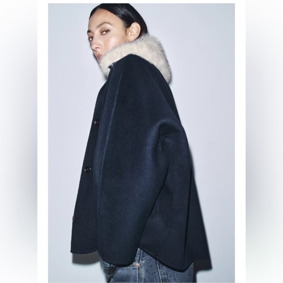 ZARA FAUX FUR COLLAR WOOL COAT - Picture 8 of 16